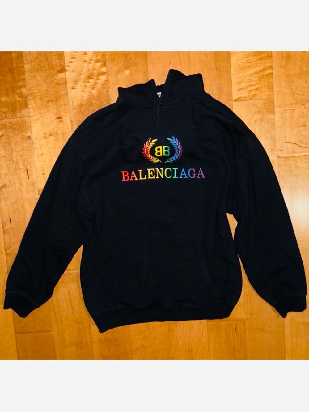 🩷Balenciaga🩷Pride rainbow 🌈 logo embroidery black oversized hoodie large